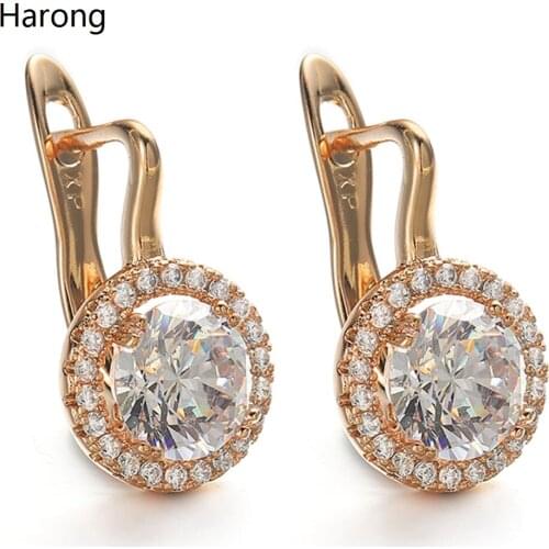 Luxury Copper Natural Crystal Zircon Stud Earrings Round Gold High Quality Beautiful Earring For Woman Jewelry Accessories