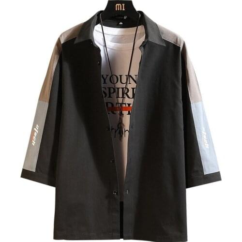 High Quality Men Shirts 2021 New Summer Korean Style Three-quarter Sleeve Shirt Mens Cotton Shirt Slim Casual Men Clothing