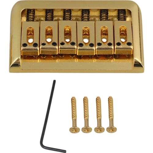Golden Fixed Hardtail Saddle Bridge for 6 String Electric Guitar