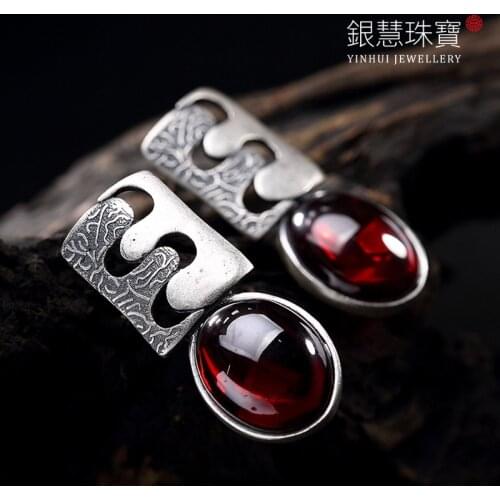 Ms han edition pomegranate redstone silver restoring ancient ways do old high-grade fine silver stud earrings earrings