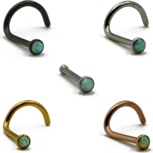 Showlove 2pcs Opal Stone Nose Screw Ring StudsSurgical Steel Nose Bone Piercing Body Jewelry 20g