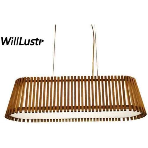 Modern Handmade Bamboo Pendant Lamp LED Rectangle Suspension Light Restaurant Hotel Sitting Room Bedroom Wood Hanging Lighting