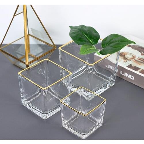 Full Box Glass Square Cylinder Hydroponics Flower-arranging Candlestick European Style Living Room Glass Decoration Light Luxury