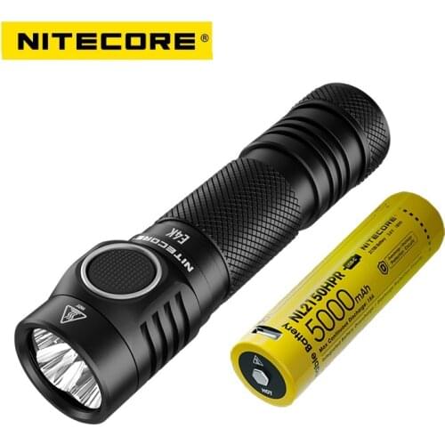 NITECORE E4K LED Flashlight 4xCREE XP-L2 V6 4400 Lumens High Power Flashlight + 5000mAh 21700 Battery for Camping Hunting