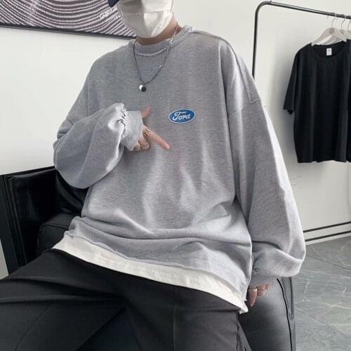 Spring and autumn round neck sweater mens trendy ins loose thin spring and autumn port style trend capless long-sleeved shirt