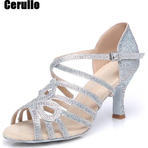 Tango Ballroom Salsa Samba Dancing shoes Rhineston Latin Dance Shoes For Women Girls High Heel Indoor Outdoor Soft Sole A280