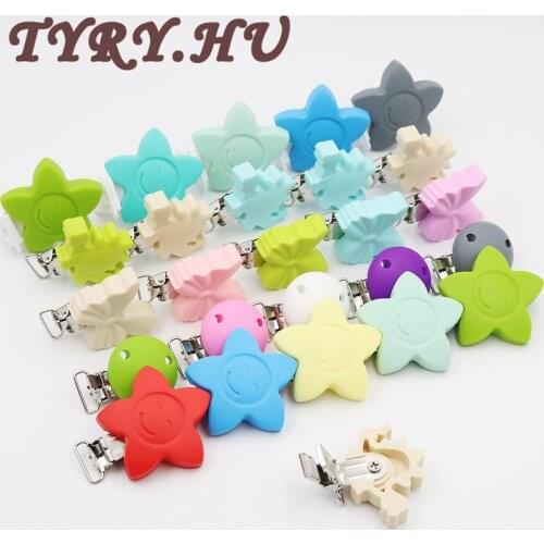 TYRY.HU 5pcs Silicone Chewable Baby Pacifier Clips Star Flower Butterfly Dinosaur Metal Clips Soother Clips For Baby Teeth Gifts
