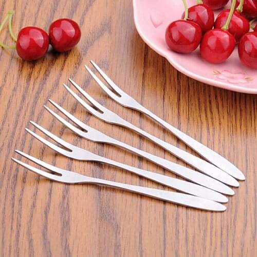 1/2/5pcs Stainless Steel Two-tine Flatware Fruit Fork Birthday Party Fruit Pick Fruit Fork Snack Dessert Fork Kitchen Accessorie