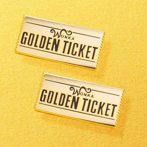 Willy Wonka Golden Ticket Enamel Brooch Pin Backpack Hat Bag Collar Lapel Pins Badges Women Mens Fashion Jewelry Accessories