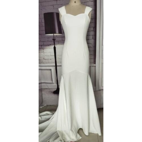 Vintage Stretchy Satin Long Mermaid Wedding Dresses Off Shoulder Floor Length Corset Back Sweep Train Bridal Gown for Women