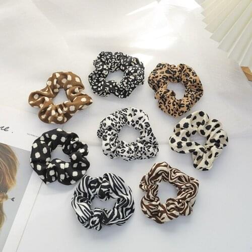Women Vintage Leopard Wave Dots Scrunchies Elastic Hair Band Large Intestine Hair Tie Accessories Girls Ponytail Holder Headband