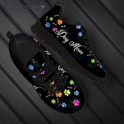 ELVISWORDS Dog Mom Pattern Leisure Non-slip Walking Shoes for Female Comfortable Ladies Flat-Shoes Brand Design Women Sneakers