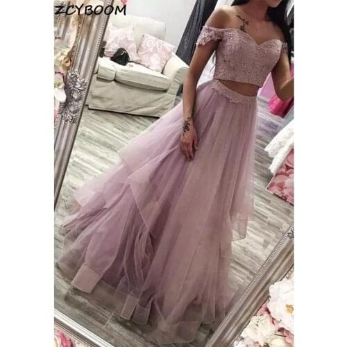 Two Pieces Prom Dresses 2021 New Women Formal Party Night Vestidos De Gala Pink Two Pieces Elegant Graduation Long Evening Gowns