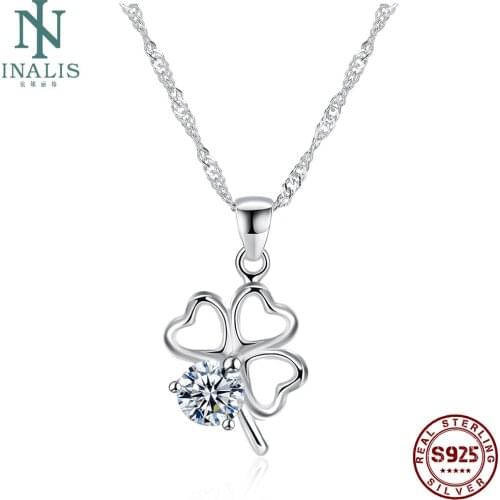 INALIS Authentic 925 Sterling Silver Romantic Heart-shape Necklace Women Jewelry Sparking Cubic Zircon Pendant Necklace Making