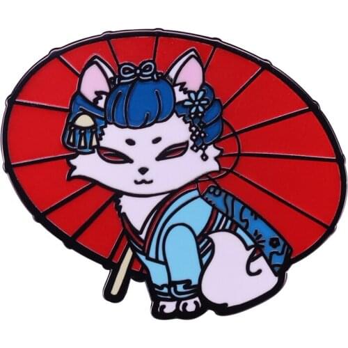 Geisha Cat Cartoon Lapel Pin Inspired By Japanese Performing Art Profession Brooch For Lapel Coat Scarf Sweater Badge