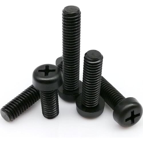 50pcs Brand New M2 M3 M4 Black Plastic Nylon Metric Threaded Machine Cross Round Pan Phillips Head Screw Bolt Hex Nut L=5-25mm
