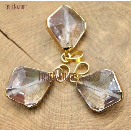 10Pcs Gold Plating Faceted Water Drop Pendant Glass Crystal Pendant On Sale 29x11mm PM15188