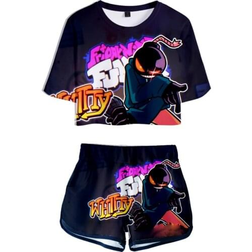 2021 Hot Game Friday Night Funkin New Two Piece Set Summer Short Sleeve Crop Top + Shorts Girls Casual Streetwear Womens Sets