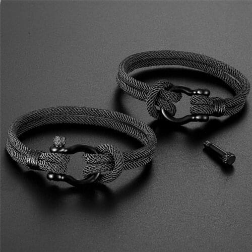 Trendy Outdoor Color Rope Lucky Survival Bracelet Women Men Black Charm Stainless steel Buckle friendship Bracelets Femme homme