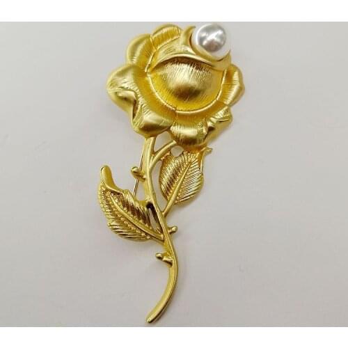 5pcs/lot European and American new plated gold antique cuifali small rose pistils pearl lady pin