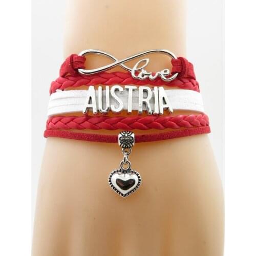 Infinity hot sale austria Bracelet heart Charm austria national flag handmade red leather bracelets & bangles for woman and man