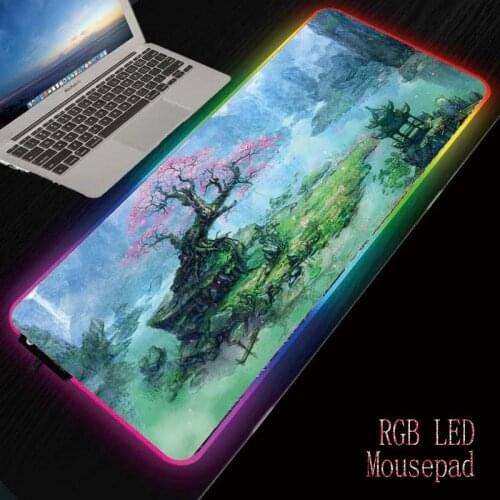 MRGBEST Tree Flower Fantasy Landscape RGB Large Gaming Computer Mousepad Led Big Mouse Mat Keyboard Desk Mause Pad with Backlit