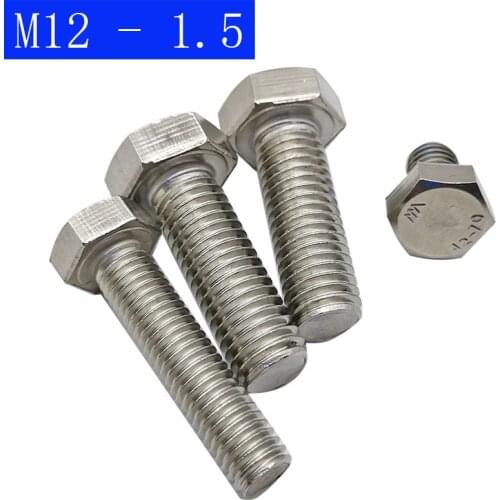 M12 - 1.5 ( 12mm ) Fine Thread 304 Stainless Steel Hex Cap Bolt / Screw DIN 933 Tap A2 - 70