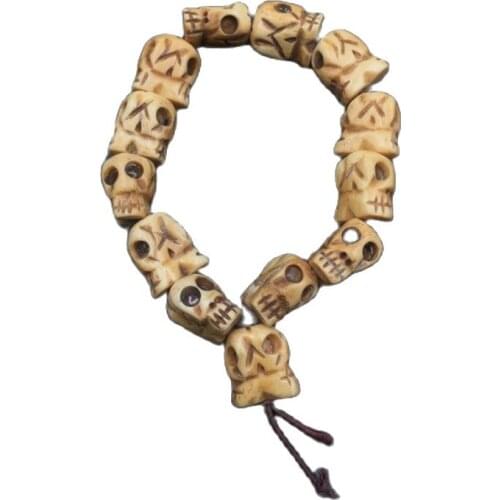 Natural Yak Bone Beads Bracelet hand carved Skull Bone Bracelet Tibetan Tantric cow bone spirit