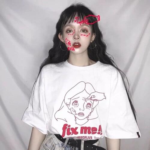Hillbilly Fix Me Harajuku Cartoon Printed Women Tshirts Short Sleeve Graphic Cute Graphic Tee Kpop Oversized Loose Uzzlang Shirt