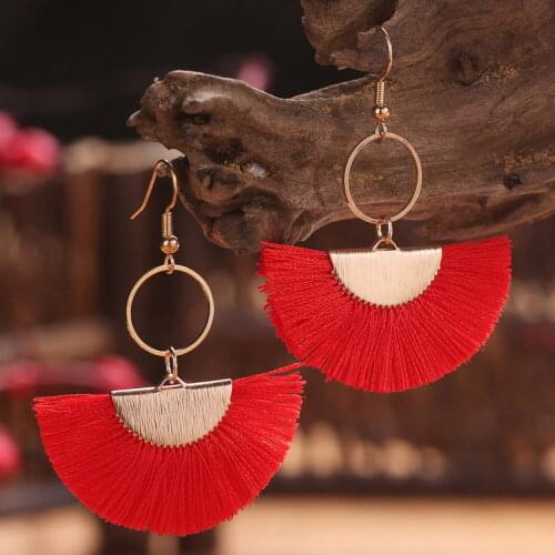 Geometric Metal Circle Fan Fringe Tassel Drop Earrings for Women Summer Bohemian Eclogue Pastoral Earrings Jewelry Wholesale
