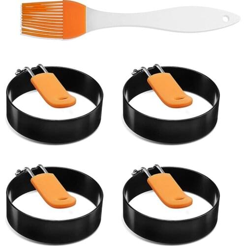 Hot Egg Ring For Frying Eggs Mcmuffins 4 Pack Stainless Steel Egg Cooking Rings With Anti-Scald Handle