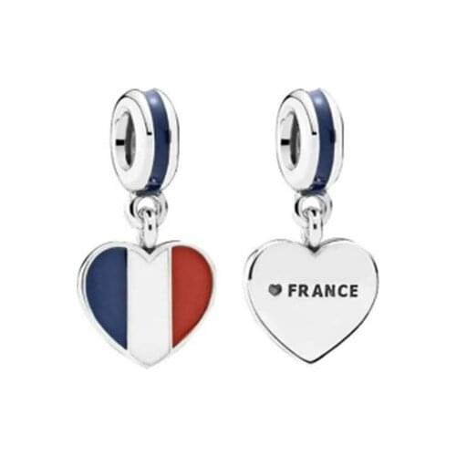 925 Sterling Silver Blue White Red French Flag Heart Pendant Charm Bracelet DIY Jewelry Making For Original Pandora