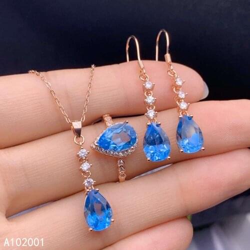 KJJEAXCMY fine jewelry natural topaz 925 sterling silver women gemstone pendant necklace earrings ring set support test classic