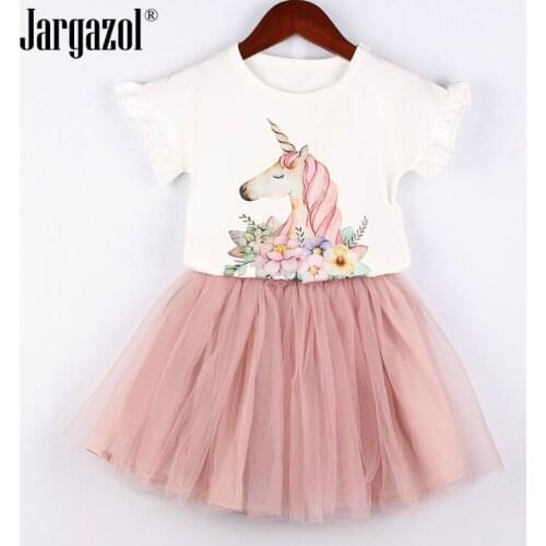 Girls Unicorn Clothes Set Cute White Shirt and Tutu Skirt Baby Girl Summer Clothing Suit Kids Outfits Children Clothes 3-7years