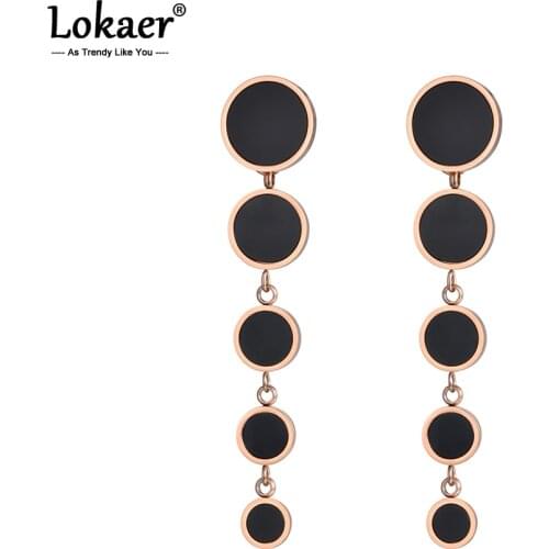 Lokaer Stainless Steel Earring Separate 5 Black Discs Stud Earrings Rose Gold Color Jewelry For Women Gift E18449