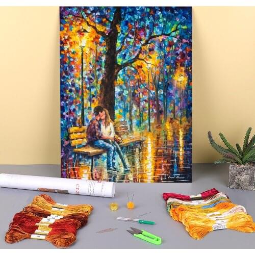 Oil Style Happiness Printed Canvas 11CT Cross Stitch DIY Embroidery Full Kit DMC Threads Handiwork Craft Different