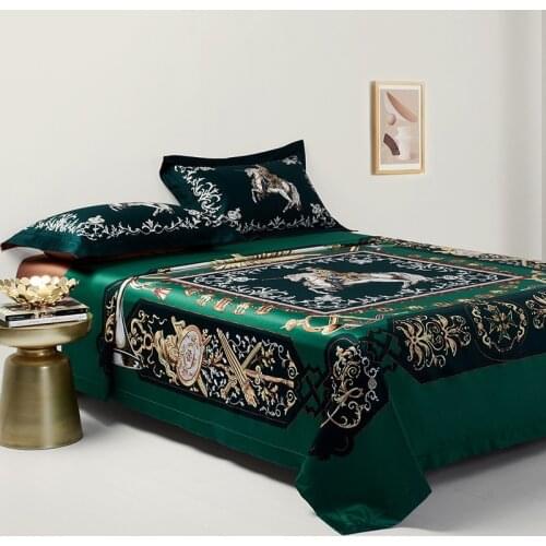 Fashion European Style New Arrival Pima Satin Green Bedding Set Duvet Cover Pilloecase Sheet King Queen Size of 4 Pieces