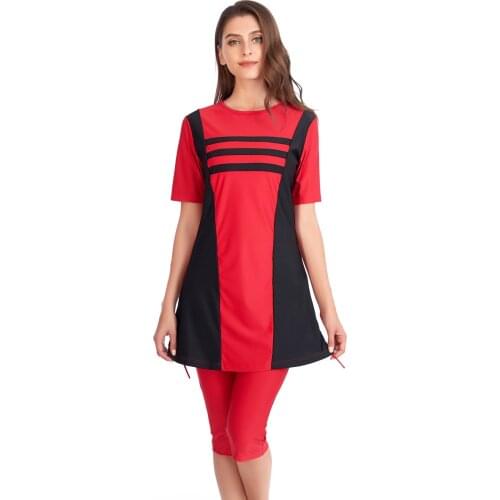 Muslim Swimsuit Womens Short Sleeve Stitching Conservative Swimsuit Womens Beach Swimsuit