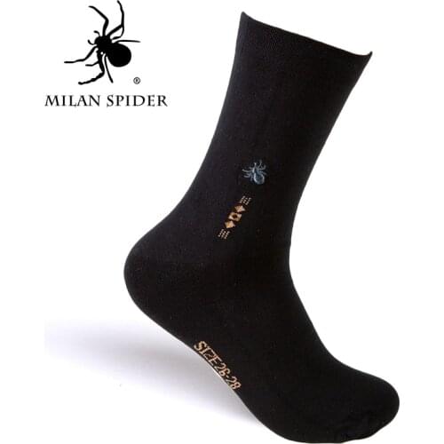 MS8065 Mens Dress Casual Cotton Socks Breathable Combed Cotton Embroidery Spider Logo Thick Business Socks for Autumn Winter