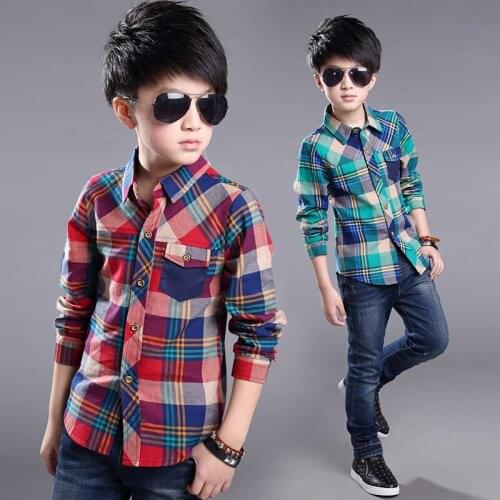 2018 New Spring Baby boys Clothes Boys Cotton Plaid Long Sleeve Shirts Fashion Casual Handsome Shirt for Children Blouses 4-11T