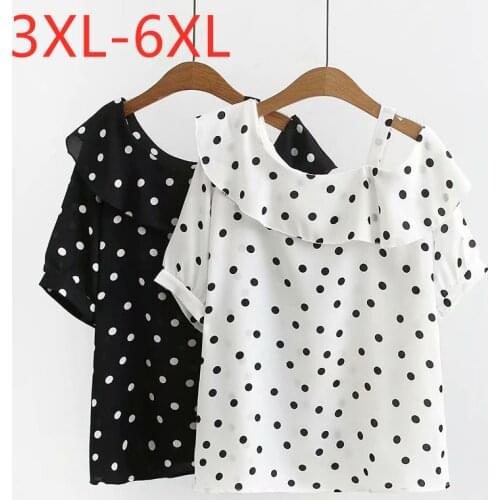 New 2021 Ladies Summer Plus Size Tops For Women Large Blouse Short Sleeve Loose Casual White Dot Chiffon Shirt 3XL 4XL 5XL 6XL