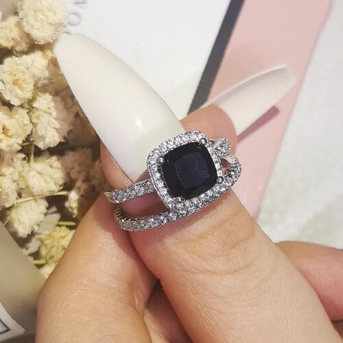 2021 new 925 sterling silver wedding engagement rings set for women finger band rings fashion bridal jewelry R1090-black