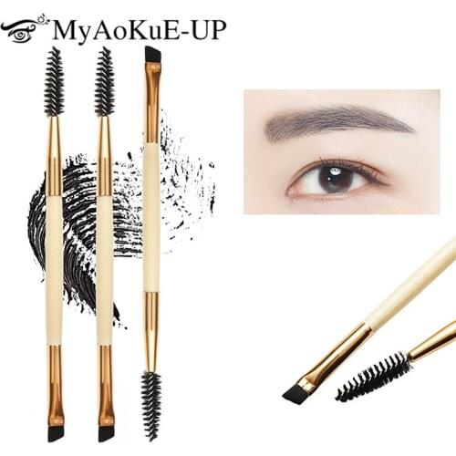 Wholesale 5PCS Makeup Tools Double Eyebrow Brush + Eyebrow Comb Bamboo Handle Women Profession Makeup Brush