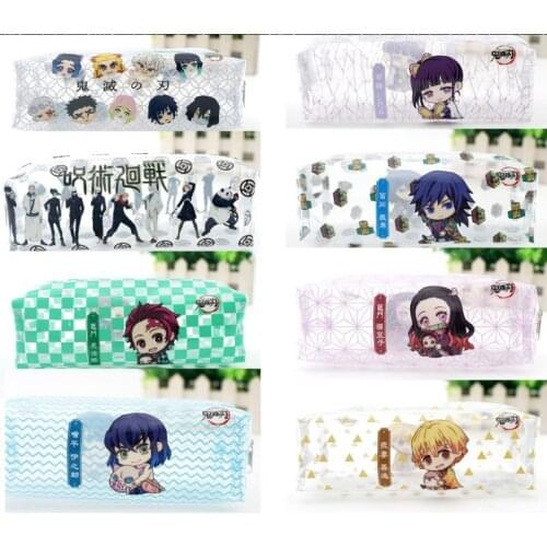 Anime Pencil Bags Demon Slayer Jujutsu Kaisen Transparent Pencil Cases Student Stationery School Supplies Cartoon Pencil Bag