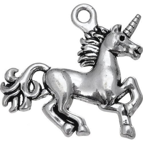 6pcs Charms Horse Unicorn 25x28mm Antique Silver Color Pendants DIY Crafts Making Findings Handmade Tibetan Jewelry For Necklace