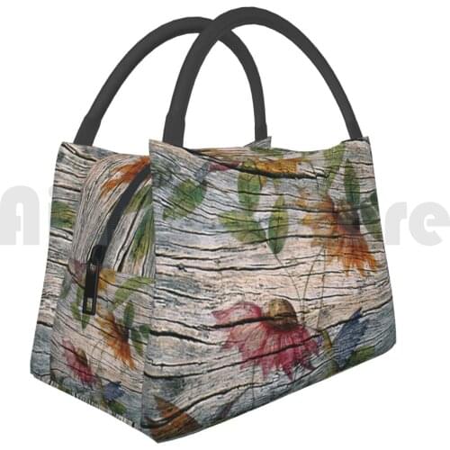 Portable Insulation Bag Warehouse Wood Hummingbird Floral Weathered Wood Barn Wood Warehouse Wood
