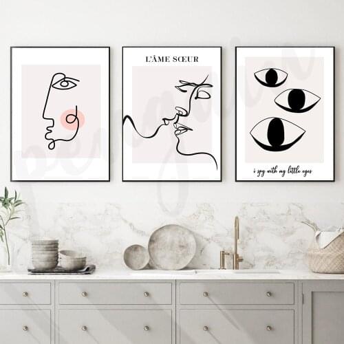 I Spy with My Little Eye Quotes Nordic Posters and Prints Abstract Line Face Wall Art Canvas Painting for Living Room Decor