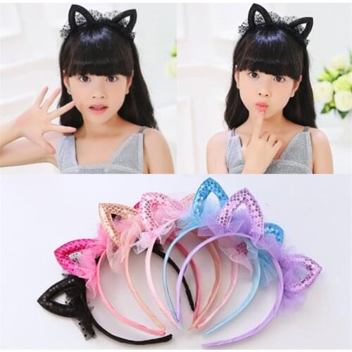 1 Pcs New Kawaii Princess cat ears veil tiara girls kids hairband hair head hoop band accessories give child headwear ornaments
