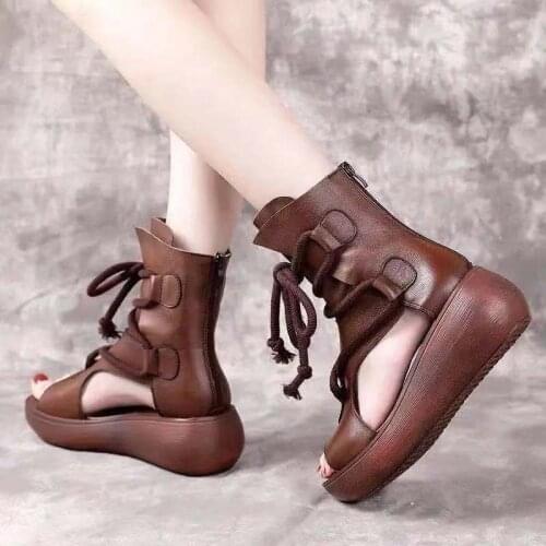 Summer New High-top Thick-soled Womens Sandals Retro Sandals Women Summer Flat Fish Mouth Shoes Slope Heel