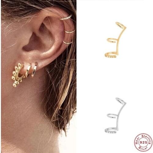 Aide INS Minimalist Three Layer Line Ear Cuff No Piercing Zircon Cartilage Clip Earrings Women Punk Jewelry pendientes plata 925